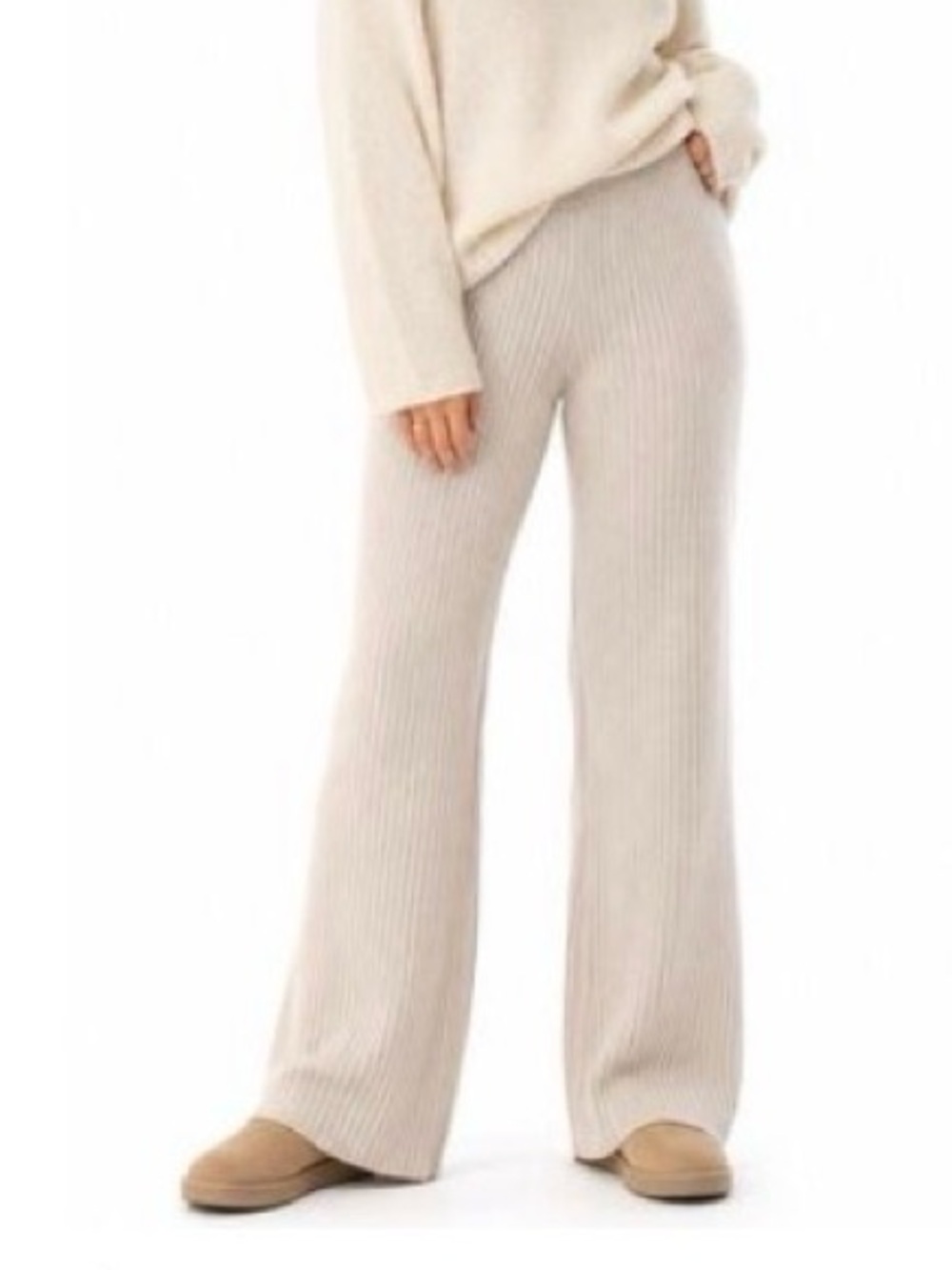 NWT Sincerely Jules Beige Ribbed Wide-Leg Knit Pants